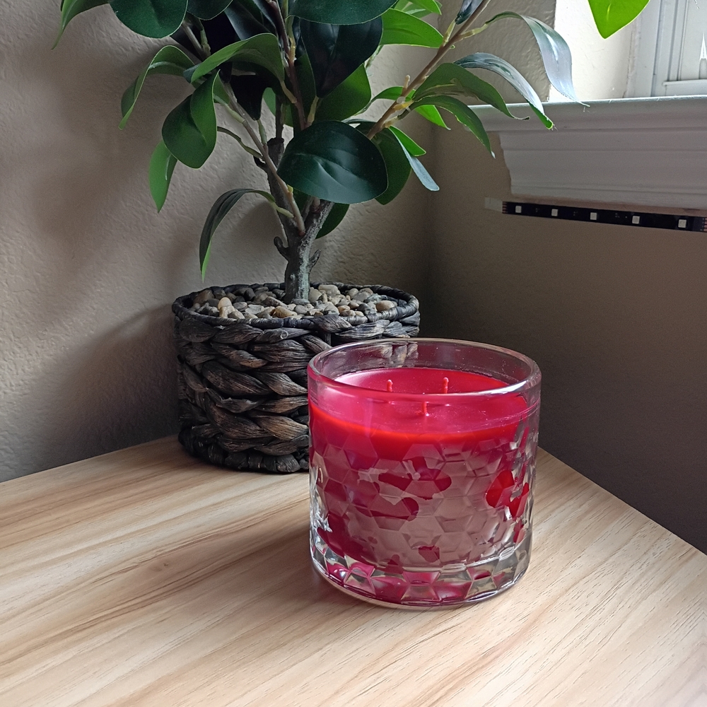 Red Glass Three Wick Apple Fragranced Candle